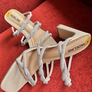 Madeline Cream and Silver Strappy Heels